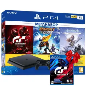 Игровая консоль PlayStation 4 1Тб в комплекте с 3 играми (HZD CE/GTSII/R&C) и подпиской PS Plus + Видеоигра для PS 4 Gran Turismo 7