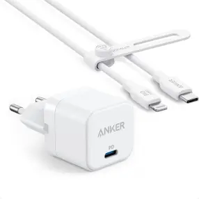 Зарядное устройство для телефонов ANKER PowerPort III 20W Cube White + кабель (USB-C->MFI)