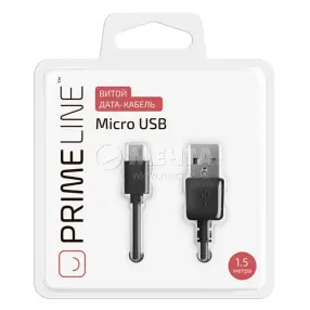 Кабель для телефона PRIME LINE micro USB витой 1.5м, белый (7210)(0)